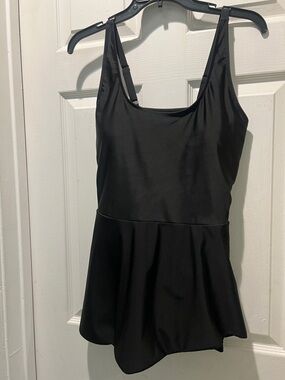 Black Scoop Neck Swimdress